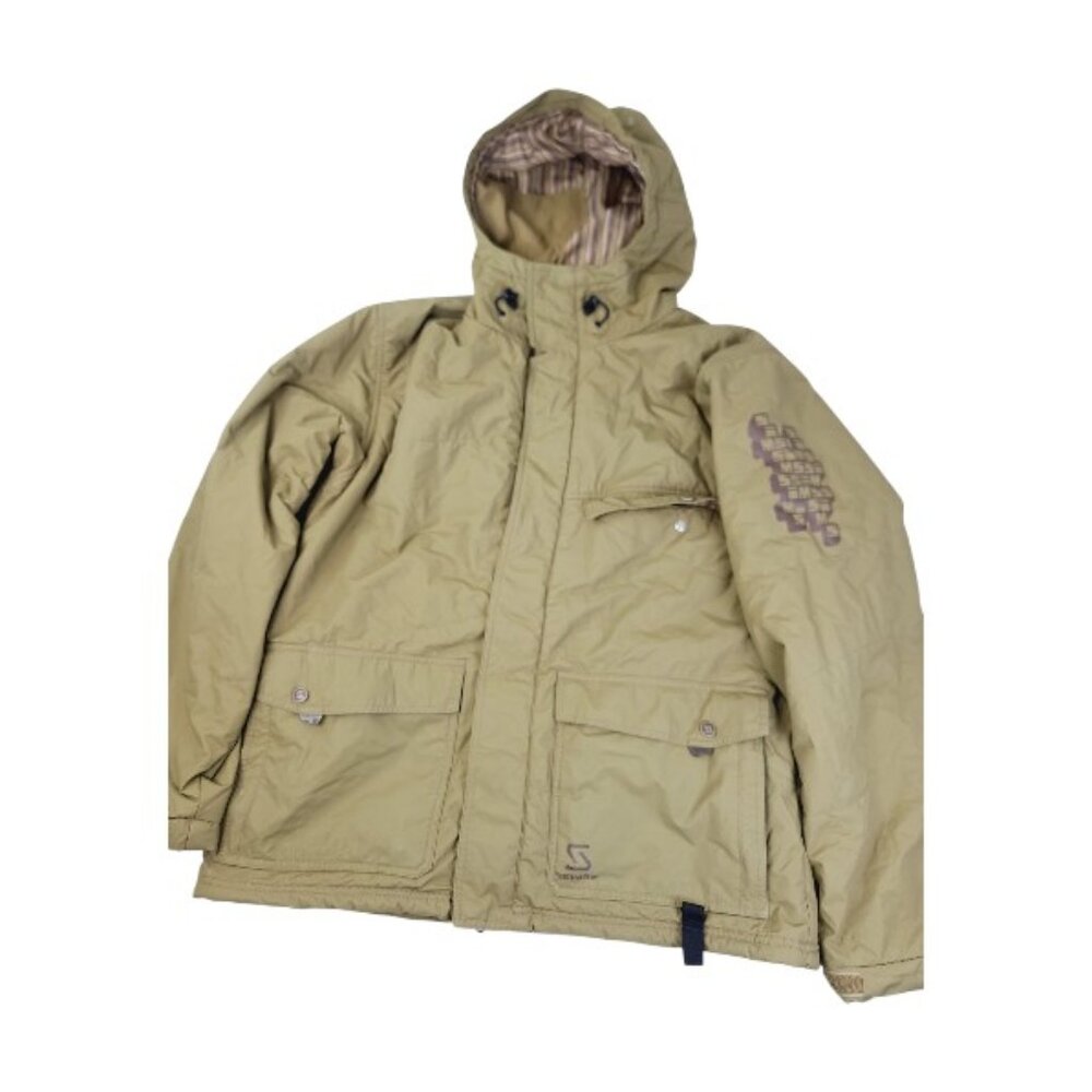 Skims‎ Men's Olive Green Vintage Y2K Hooded Snowboard Ski Jacket Size Large